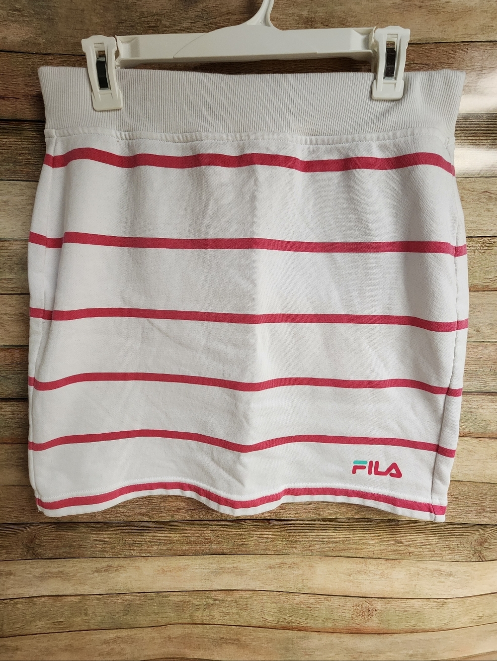 Fila Women's Mini Skirt, White with Pink Stripes, Soft Skirt